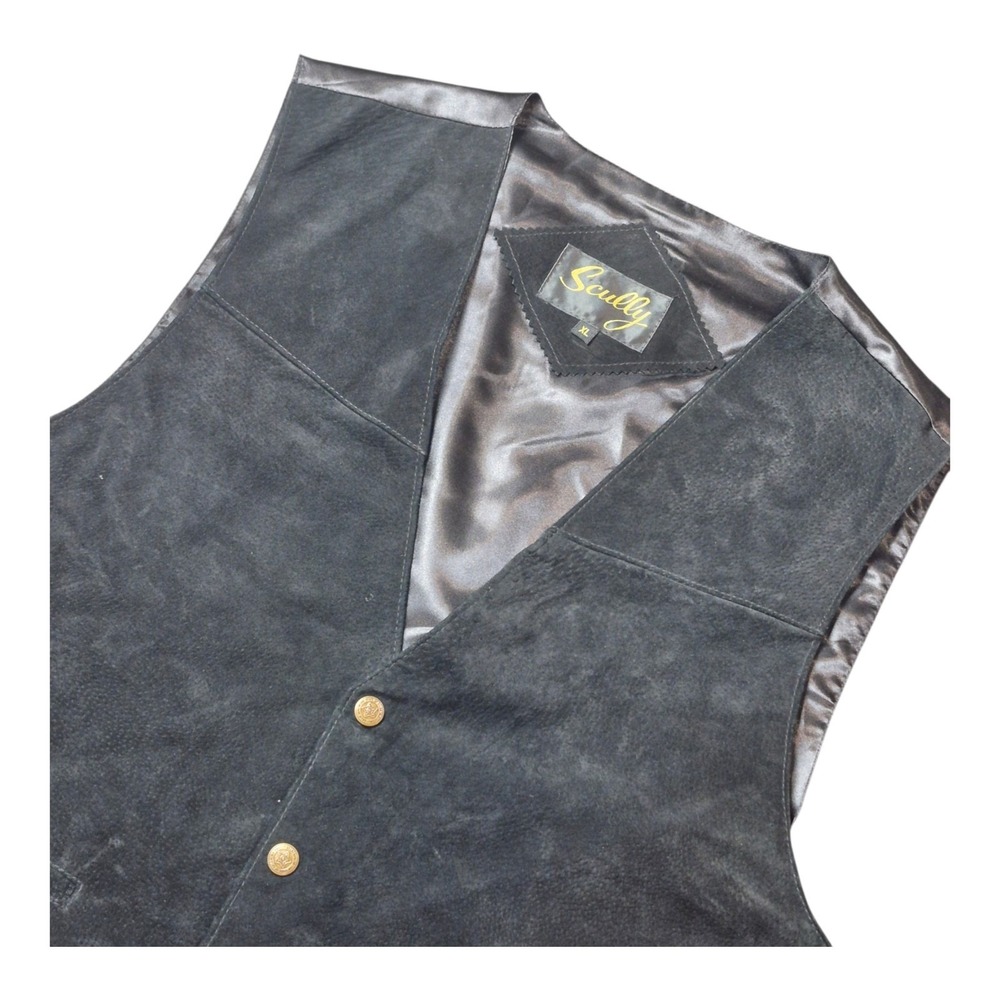 Scully Mens XL Black Genuine Leather Vest Western Cowboy Biker Ranch Rockabilly